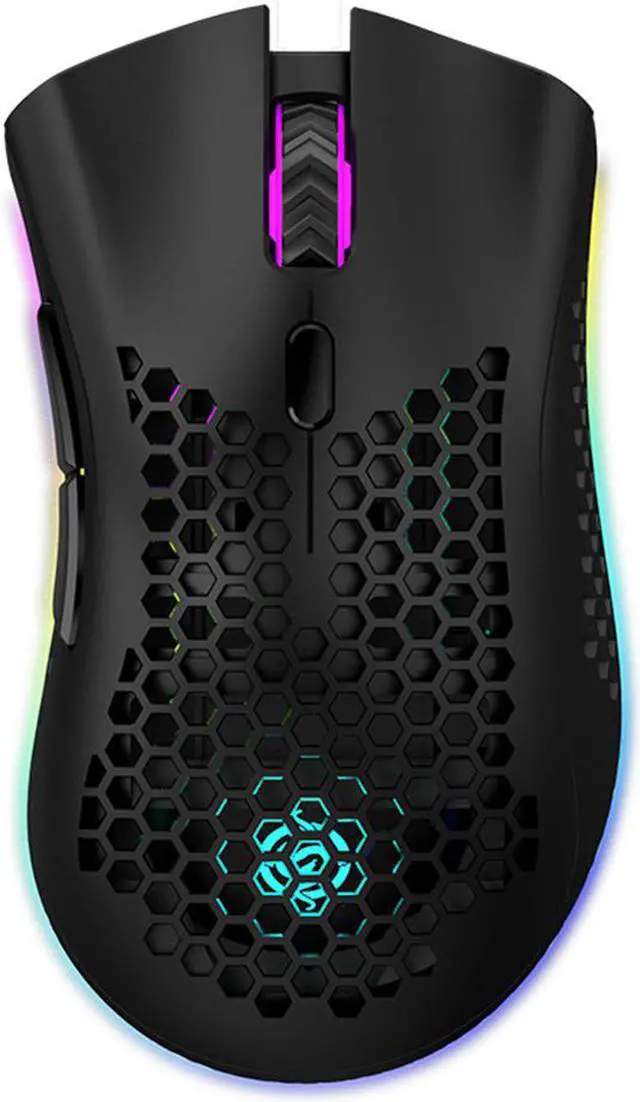 Alt view image 6 of 14 - Lightweight Gaming Mouse, 2.4G Wireless Mouse Honeycomb Design Rechargeable Wireless Gaming Mouse with USB Receiver RGB Backlight Computer Mouse for Laptop PC (Black)
