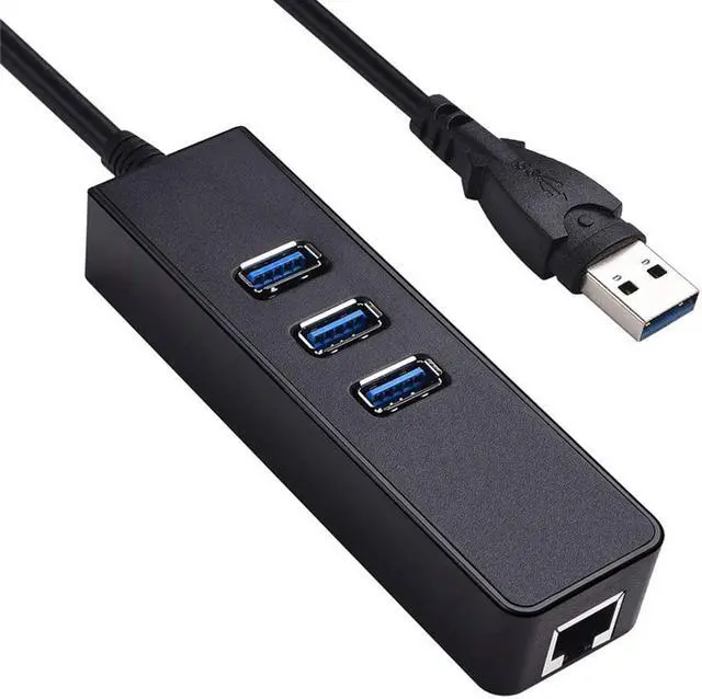 Alt view image 2 of 7 - [Upgraded] Network Adapter USB 3.0 to Ethernet RJ45 LAN Gigabit Adapter, 3-Port USB 3.0 Hub with RJ45 10/100/1000M Converter LAN for Ultrabooks, Notebooks, Tablets (COlor: Black)