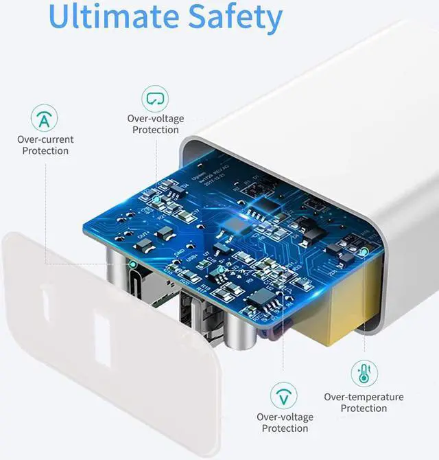 Alt view image 3 of 7 - USB C Charger, Fast Charger, 18W 2-Port Wall Charger with Power Delivery & Quick Charge 3.0, Compact USB C Wall Charger for iPhone 11 Pro/Max/XS/XR/X/8/7/6/Plus, Samsung, LG, Pixel, and More