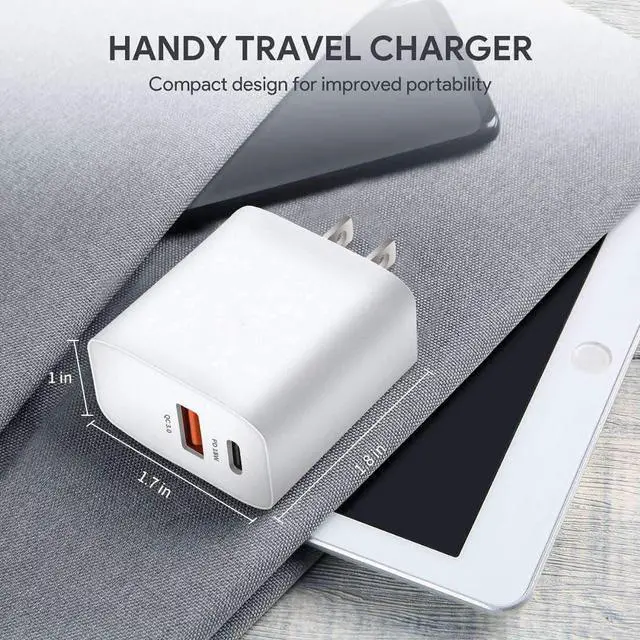 Alt view image 5 of 7 - USB C Charger, Fast Charger, 18W 2-Port Wall Charger with Power Delivery & Quick Charge 3.0, Compact USB C Wall Charger for iPhone 11 Pro/Max/XS/XR/X/8/7/6/Plus, Samsung, LG, Pixel, and More
