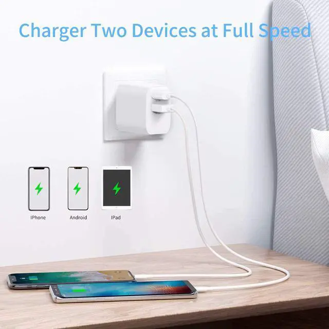 Alt view image 7 of 7 - USB C Charger, Fast Charger, 18W 2-Port Wall Charger with Power Delivery & Quick Charge 3.0, Compact USB C Wall Charger for iPhone 11 Pro/Max/XS/XR/X/8/7/6/Plus, Samsung, LG, Pixel, and More