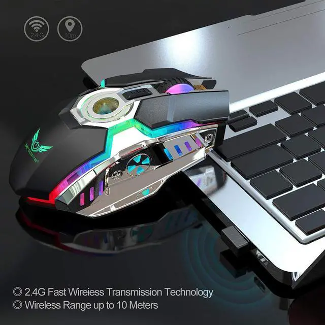 Alt view image 6 of 7 - Rechargeable 2.4G Wireless Gaming Mice with USB Receiver and RGB Colors Backlit for Laptop,Computer PC and MacBook (600 mAh Lithium Battery)- Black
