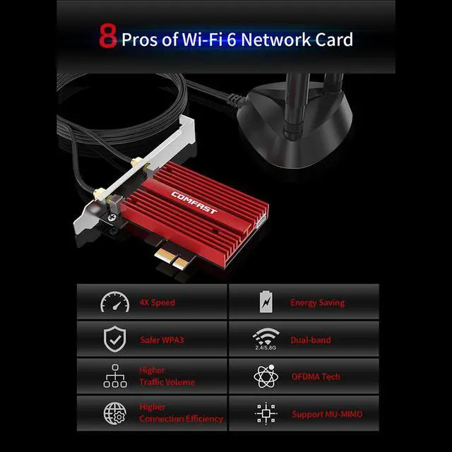 Alt view image 4 of 7 - Dual band 3000Mbps Wifi 6 AX200NGW PCI-E 1X Wireless Adapter 2.4G/5Ghz 802.11ac/ax Bluetooth 5.0 For Win10 AX200 WiFi Network Card