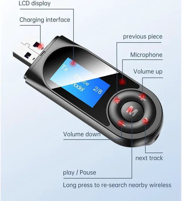 Alt view image 5 of 7 - USB Adapter Bluetooth 5.0 Audio Receiver Transmitter AUX 3.5MM Music Stereo Wireless Adapters for Car TV PC Speaker Adaptador (Color: Black)