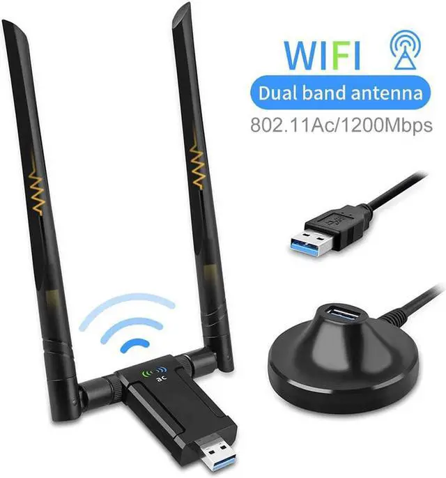 Main image of 1200Mbps WiFi Adapter, Dual Band USB Wifi Dongle (5.8G/867Mbps+2.4G/300Mbps) Network Adapter with USB 3.0 Cradle and Extension Cable for PC Desktop Laptop Support Windows 10/8/7 Mac OS