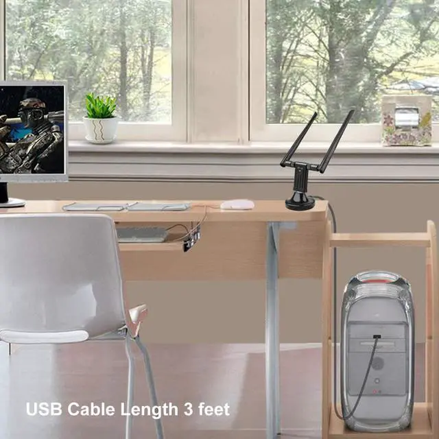 Alt view image 5 of 7 - 1200Mbps WiFi Adapter, Dual Band USB Wifi Dongle (5.8G/867Mbps+2.4G/300Mbps) Network Adapter with USB 3.0 Cradle and Extension Cable for PC Desktop Laptop Support Windows 10/8/7 Mac OS