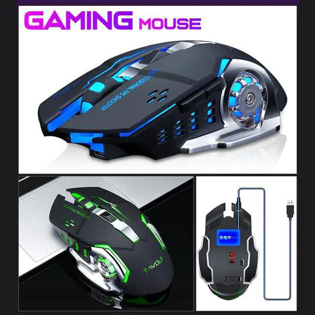 Alt view image 4 of 5 - Wireless Silent Gaming Mouse 2.4Ghz 2400 DPI Rechargeable Adjustable 7 Color Backlight Breathing Gamer Mouse Game Mice for PC Laptop