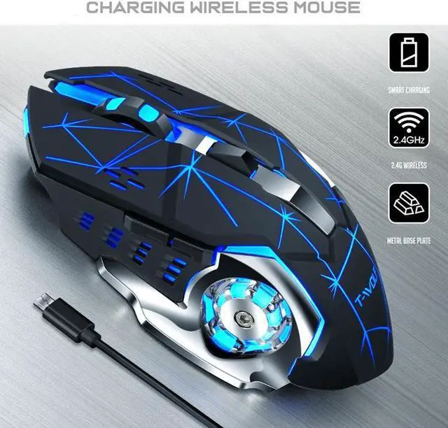 Alt view image 2 of 5 - Wireless Silent Gaming Mouse 2.4Ghz 2400 DPI Rechargeable Adjustable 7 Color Backlight Breathing Gamer Mouse Game Mice for PC Laptop