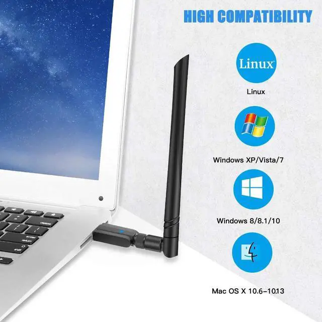 Alt view image 4 of 7 - USB WiFi Adapter 1200Mbps,  USB 3.0 Wireless Network Adapter, 802.11ac WiFi Dongle with Dual Band 2.4GHz 5.8GHz, 5dBi Antenna, Supports Windows 10 8 7 Vista XP, Mac10.6-10.13, Linux
