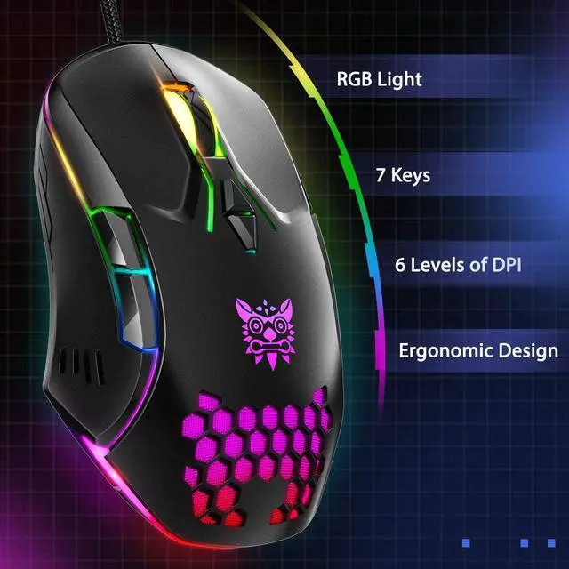 Alt view image 4 of 7 - Wired Gaming Mouse -  Professional Gaming Mouse with RGB Backlit LED Lighting, 6400 DPI Optical Sensor, Ergonomic Gaming Mice for Window PC Laptop Gaming, Black