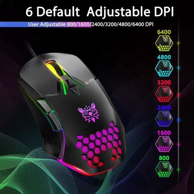 Alt view image 2 of 7 - Wired Gaming Mouse -  Professional Gaming Mouse with RGB Backlit LED Lighting, 6400 DPI Optical Sensor, Ergonomic Gaming Mice for Window PC Laptop Gaming, Black