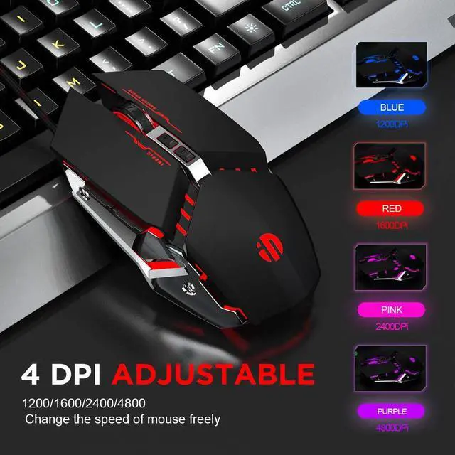 Alt view image 2 of 7 - Gaming Mouse,  Professional Gaming Mouse with 7 Macro Programmable Buttons, 4800DPI Adjustable, Silent Click, RGB Backlit, USB Wired Optical Ergonomic Mouse for PC Laptop Computer
