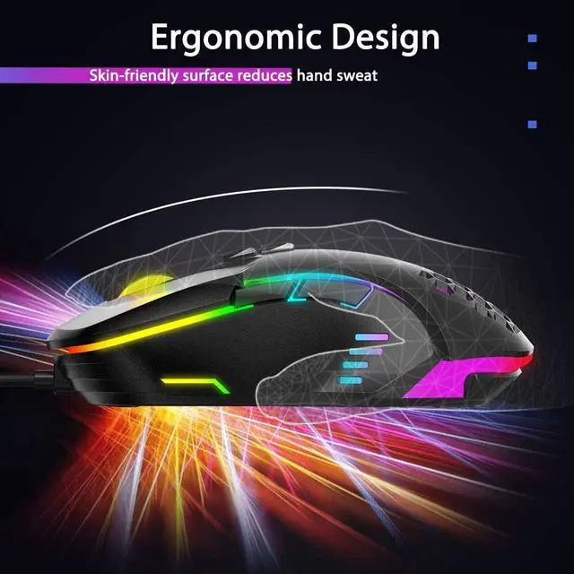 Alt view image 5 of 7 - Wired Gaming Mouse -  Professional Gaming Mouse with RGB Backlit LED Lighting, 6400 DPI Optical Sensor, Ergonomic Gaming Mice for Window PC Laptop Gaming, Black