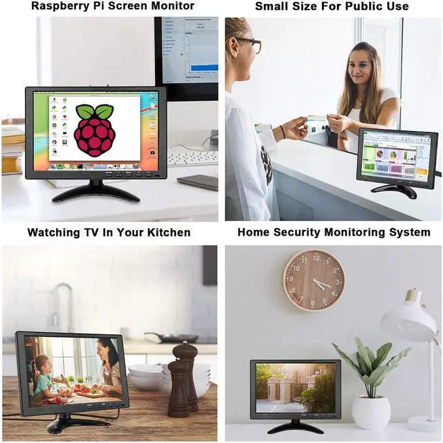Alt view image 6 of 7 - 10.1 inch Security Monitor, 1024x600 Resolution Small TV Portable Monitor with Remote Control with Built-in Dual Speakers HDMI VGA BNC Input for Gaming CCTV Raspberry Pi PC