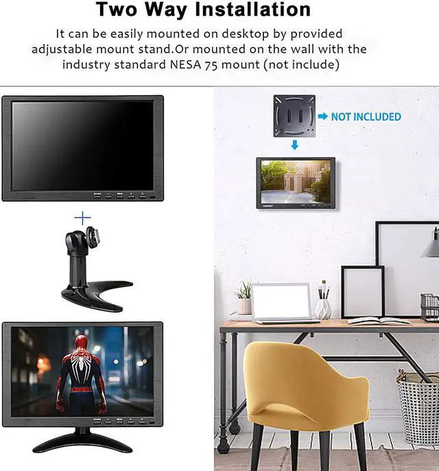 Alt view image 5 of 7 - 10.1 inch Security Monitor, 1024x600 Resolution Small TV Portable Monitor with Remote Control with Built-in Dual Speakers HDMI VGA BNC Input for Gaming CCTV Raspberry Pi PC