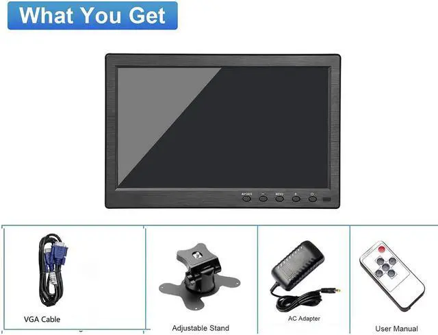 Alt view image 7 of 7 - 10.1 inch Security Monitor, 1024x600 Resolution Small TV Portable Monitor with Remote Control with Built-in Dual Speakers HDMI VGA BNC Input for Gaming CCTV Raspberry Pi PC