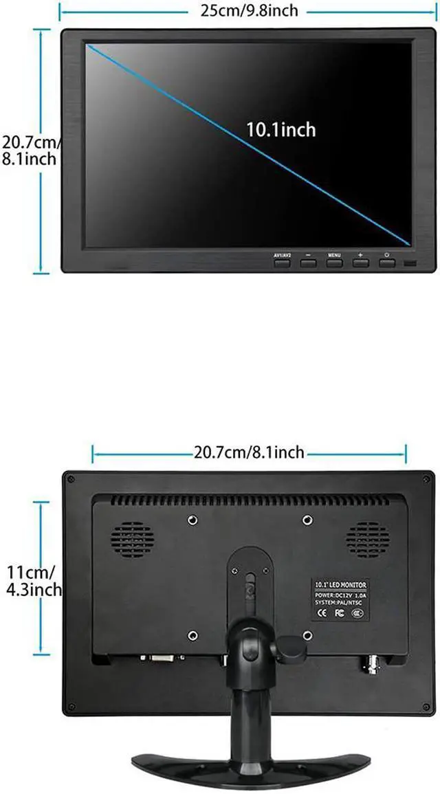 Alt view image 4 of 7 - 10.1 inch Security Monitor, 1024x600 Resolution Small TV Portable Monitor with Remote Control with Built-in Dual Speakers HDMI VGA BNC Input for Gaming CCTV Raspberry Pi PC