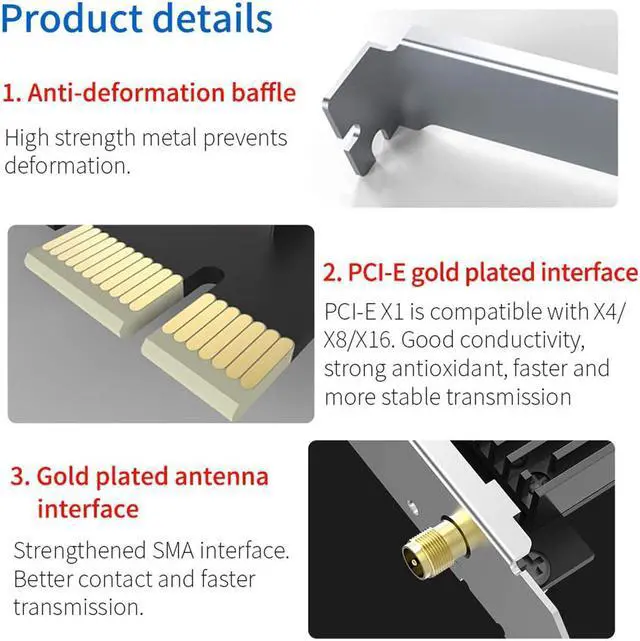 Alt view image 5 of 7 - WiFi 6 PCIE Card 2974Mbps AX200 Wireless Adapter WiFi Card with Bluetooth 5.0, 802.11ax, MU-MIMO, Dual-Band(5GHZ 2400Mbps+2.4GHZ 574Mbps) for PC, Support Windows 10 64bit, Chrome OS and Linux