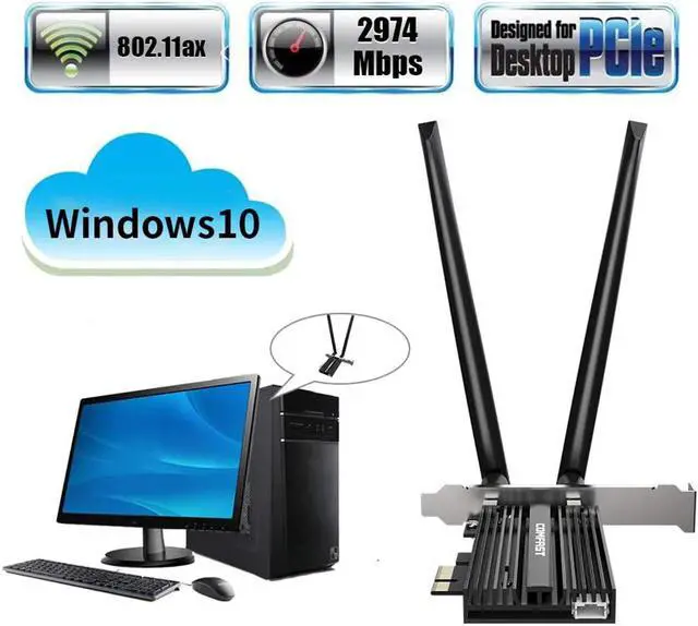 Alt view image 2 of 7 - WiFi 6 PCIE Card 2974Mbps AX200 Wireless Adapter WiFi Card with Bluetooth 5.0, 802.11ax, MU-MIMO, Dual-Band(5GHZ 2400Mbps+2.4GHZ 574Mbps) for PC, Support Windows 10 64bit, Chrome OS and Linux