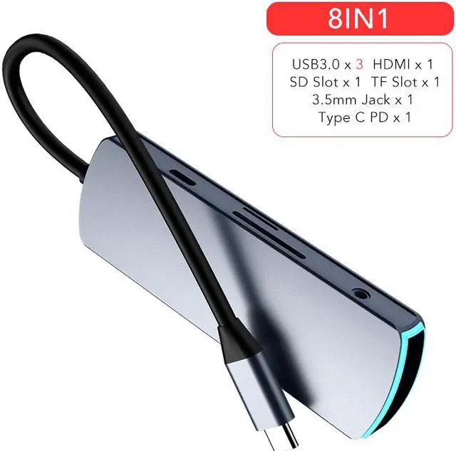 Alt view image 6 of 7 - 8-in-1 USB HUB Type C Docking Station USB 3.0 HDMI SD Slot TF Slot 3.5mm Jack Type C PD For Surface Go/Mac Pro