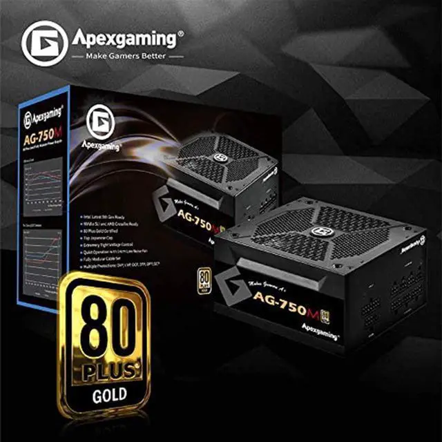 Alt view image 2 of 7 - APEXGAMING Gaming Power Supply 80 Plus Certified, Active PFC, Ultra Silent Anti-Vibrating Fan (80 Plus Gold Certified, 750W Fully Modular PSU)