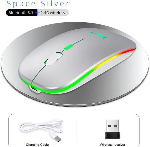 Alt view image 7 of 7 - Rechargeable Silent Wireless Mouse Ergonomic Gaming Mouse Bluetooth + 2.4g Dual Mode Wireless Mouse Computer Mouse Gamer Mice With Backlight For PC Laptop