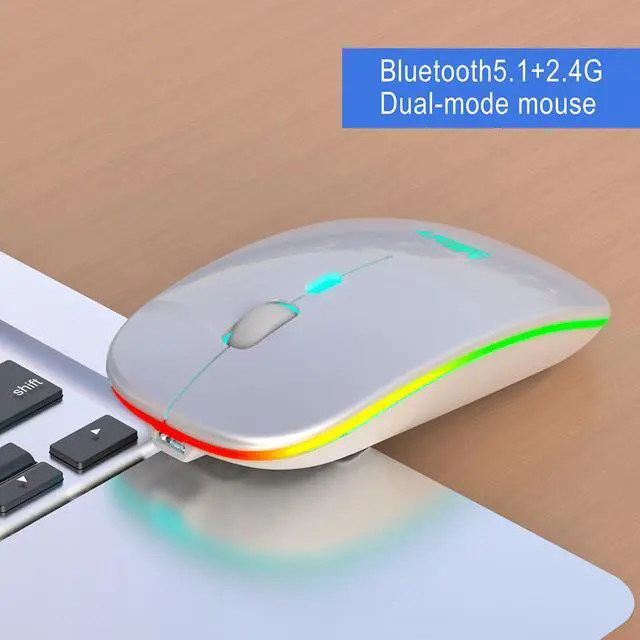 Alt view image 4 of 7 - Rechargeable Silent Wireless Mouse Ergonomic Gaming Mouse Bluetooth + 2.4g Dual Mode Wireless Mouse Computer Mouse Gamer Mice With Backlight For PC Laptop