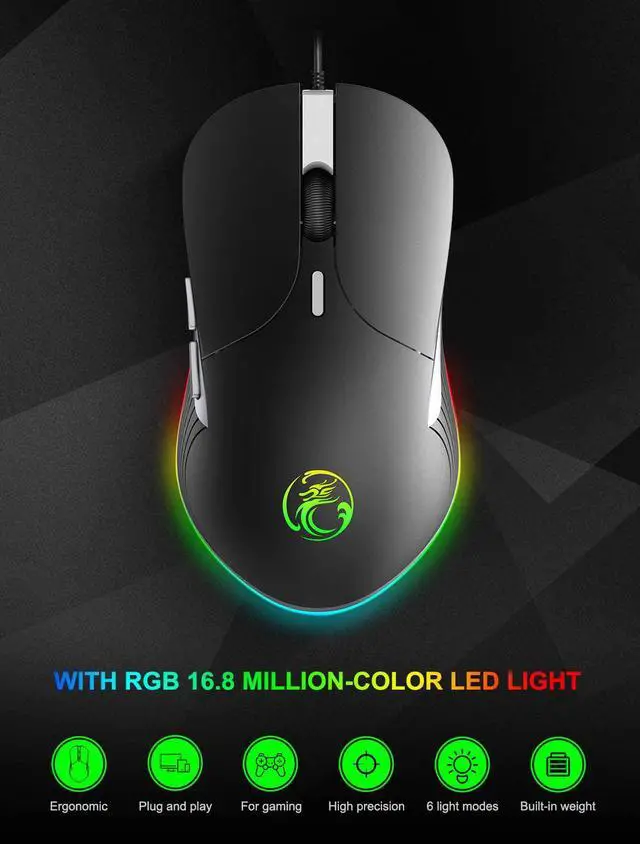 Alt view image 2 of 7 - RGB Wired Gaming Mouse, Wired Mouse Gaming with Chroma RGB Lighting, 6 Programmable Buttons, 6400 DPI, Computer Mouse for Laptop, USB Mouse with 1.8m cable for Windows PC Gamer