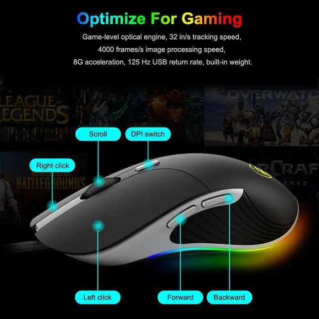 Alt view image 6 of 7 - RGB Wired Gaming Mouse, Wired Mouse Gaming with Chroma RGB Lighting, 6 Programmable Buttons, 6400 DPI, Computer Mouse for Laptop, USB Mouse with 1.8m cable for Windows PC Gamer