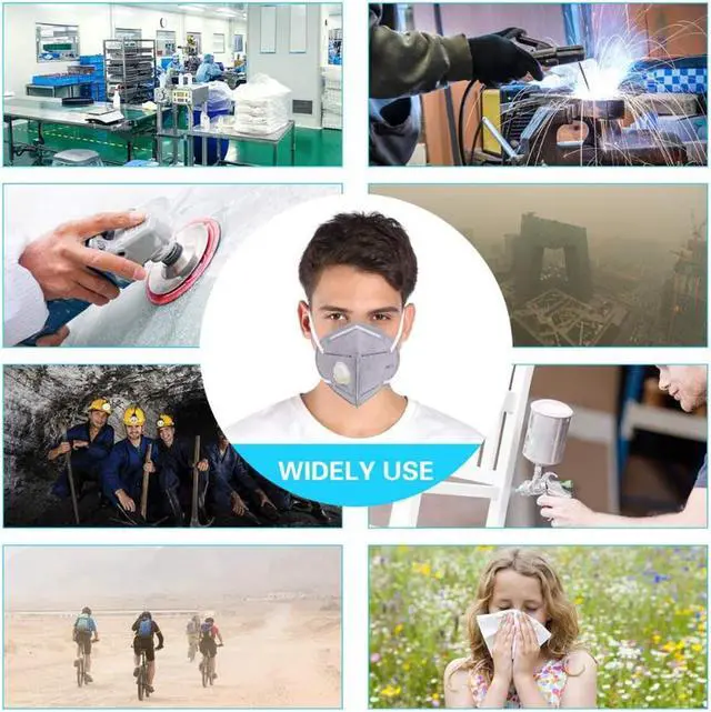 Alt view image 7 of 7 - 10PCS KN95 Mask Gray with Air Valve Respirator FFP3 Face Mask with 5 Layers Protection FFP3 Masks Filtration Mouth Cover Anti Dust Pollution FFP2 Mask for Dust and Personal Health, for Home Office Use