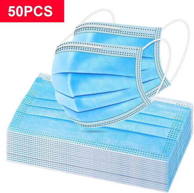 Main image of 50 Pieces Disposable Face Masks, Breathable 3-ply Facial Mask for Women Men, Safety Masks Face Covers for Home, Office, Travel, Outdoor (Color: Blue, 50pcs)