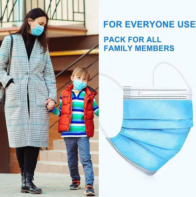 Alt view image 3 of 7 - 50 Pieces Disposable Face Masks, Breathable 3-ply Facial Mask for Women Men, Safety Masks Face Covers for Home, Office, Travel, Outdoor (Color: Blue, 50pcs)