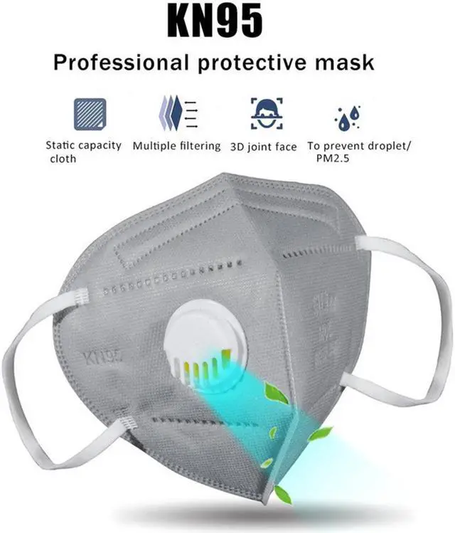 Alt view image 2 of 7 - 10PCS KN95 Mask Gray with Air Valve Respirator FFP3 Face Mask with 5 Layers Protection FFP3 Masks Filtration Mouth Cover Anti Dust Pollution FFP2 Mask for Dust and Personal Health, for Home Office Use