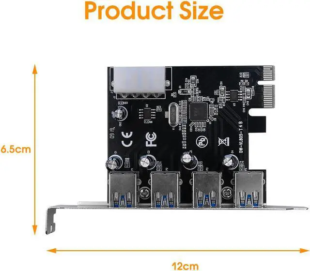 Alt view image 5 of 7 - VL805 Chipset PCIe X1 4-port USB3.0 Riser Card to 4-port USB3.0 4-pin Power Add-on Card 4-port USB 3.0 PCI-e Expansion Card