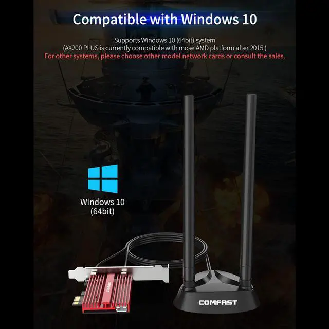Alt view image 5 of 7 - 3000Mbps Dual Band Wireless Adapter Desktop PCIe For Intel AX200 Plus Card 802.11ax 2.4G/5Ghz Bluetooth 5.0 PCI Express 2*5dbi WiFi 6 Adapter for Computer PC Win 10 (64bit)