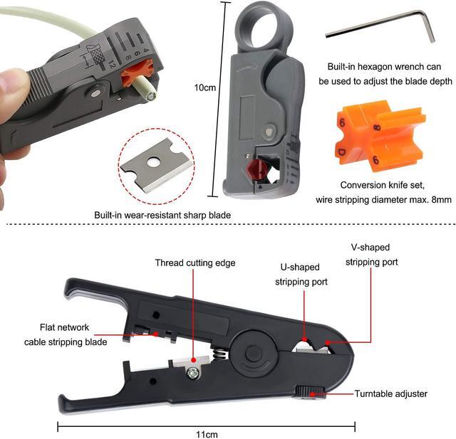 Alt view image 5 of 7 - RJ45 Crimping Tool Kit for RJ11/RJ12/CAT5/CAT6/Cat5e, Computer Maintenacnce LAN Cable Tester Network Repair Tool Set, Wire Stripping Cutter Coax Crimper Plug