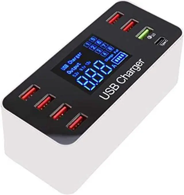Alt view image 6 of 7 - Multi USB 8-Port Smart Fast Desktop Hub Wall Charger Charging Station Quick Charge 3.0 USB Type C Port With LED Display Compatible with IOS Android Smart Phones, Tablet, Nintendo Switch Games