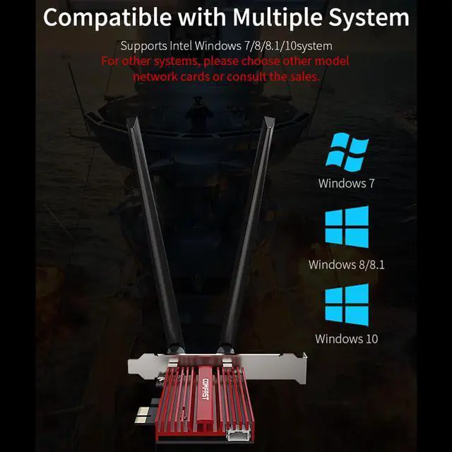 Alt view image 4 of 7 - Dual-band 2.4/5G WiFi PCI-E Card Bluetooth 4.2 WiFi Adapter 1200Mbps Wireless Adapter for Desktop 2*6dBi Antenna Network Card for Windows 7 / 8 / 8.1 / 10