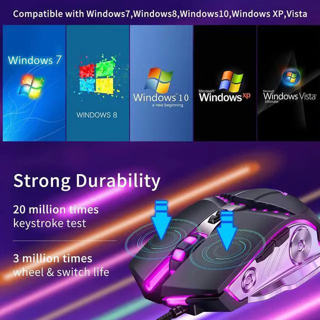 Alt view image 6 of 7 - Gaming Mouse Wired, Ergonomic Computer Mice with 7 Programmable Buttons, 4 Circular & Breathing LED Light, 4 Adjustable DPI Up to 3200 for PC Mac Laptop and Gamer