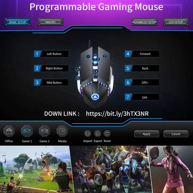 Alt view image 5 of 7 - Gaming Mouse Wired, Ergonomic Computer Mice with 7 Programmable Buttons, 4 Circular & Breathing LED Light, 4 Adjustable DPI Up to 3200 for PC Mac Laptop and Gamer