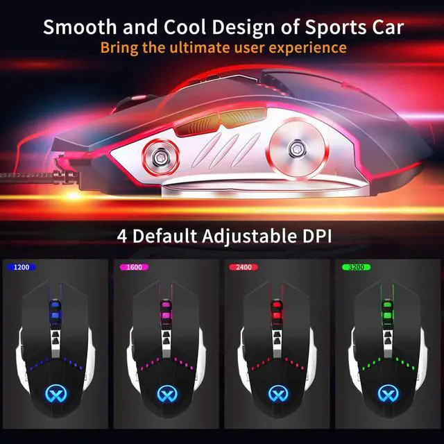 Alt view image 3 of 7 - Gaming Mouse Wired, Ergonomic Computer Mice with 7 Programmable Buttons, 4 Circular & Breathing LED Light, 4 Adjustable DPI Up to 3200 for PC Mac Laptop and Gamer