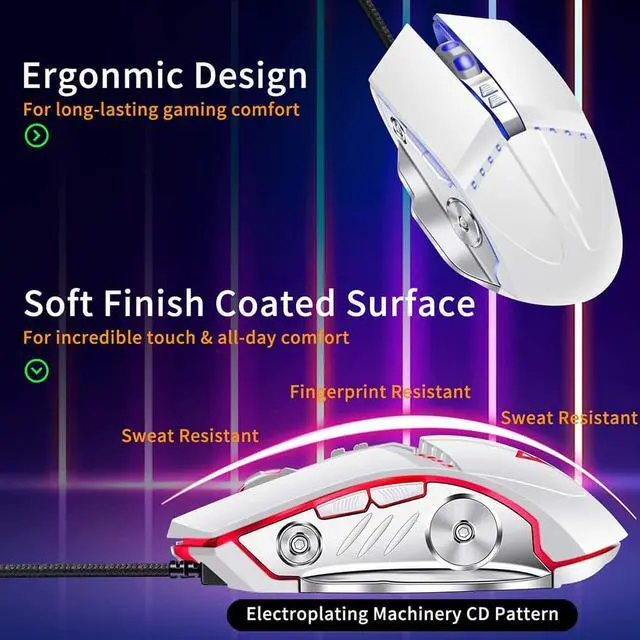 Alt view image 3 of 7 - Gaming Mouse Wired, Ergonomic Computer Mice with 7 Programmable Buttons, 4 Circular & Breathing LED Light, 4 Adjustable DPI Up to 3200 for PC Mac Laptop and Gamer