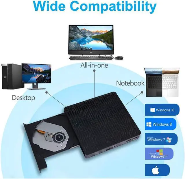 Alt view image 2 of 7 - USB 3.0&USB-C External CD DVD Drive,Multifunctional External CD/DVD +/- RW Burner Player Writer Support SD/TF Card/2 USB 3.0 Ports/Charging,Compatible with Mac OS/Windows/MacBook/Laptop/Desktop-Black