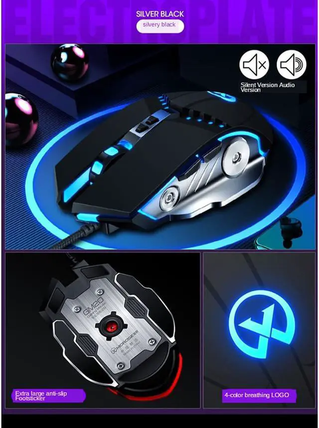 Alt view image 7 of 7 - Gaming Mouse Wired, Ergonomic Computer Mice with 7 Programmable Buttons, 4 Circular & Breathing LED Light, 4 Adjustable DPI Up to 3200 for PC Mac Laptop and Gamer