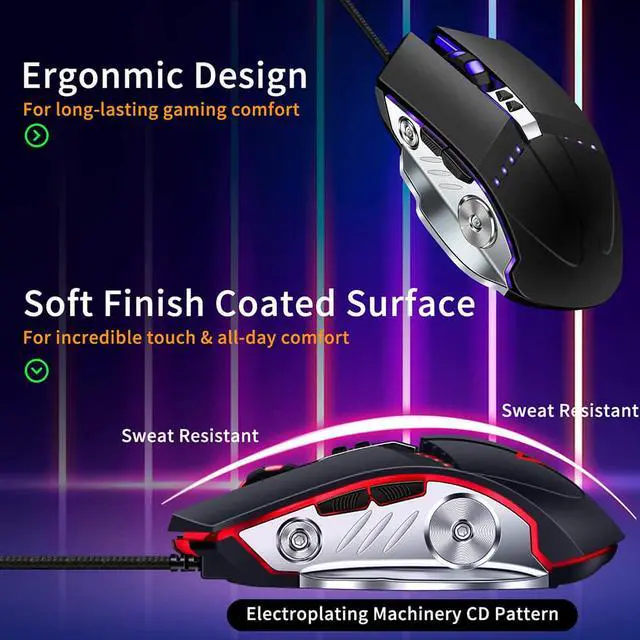 Alt view image 2 of 7 - Gaming Mouse Wired, Ergonomic Computer Mice with 7 Programmable Buttons, 4 Circular & Breathing LED Light, 4 Adjustable DPI Up to 3200 for PC Mac Laptop and Gamer