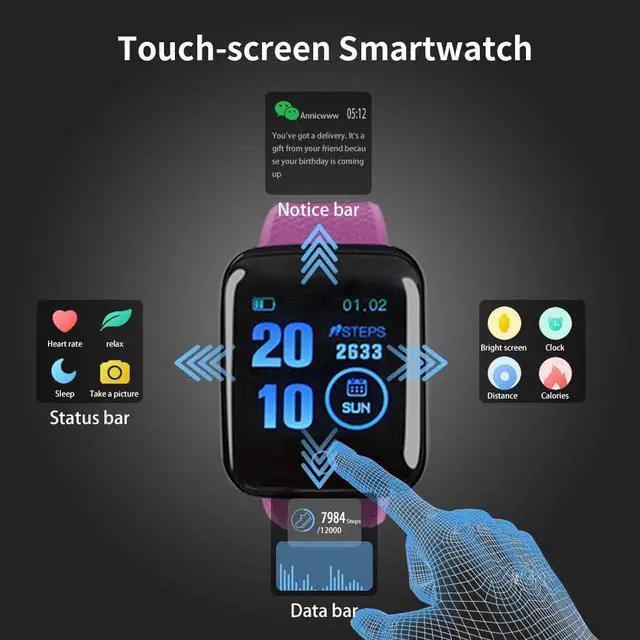Alt view image 3 of 7 - Fitness Tracker, IP67 Waterproof 1.3" Touch Screen Heart Rate Monitor Watch Kids Activity Trackers Smart Watch for Women Men Boy Girl Sleep Monitor Step Counter Calorie Counter for Android iOS