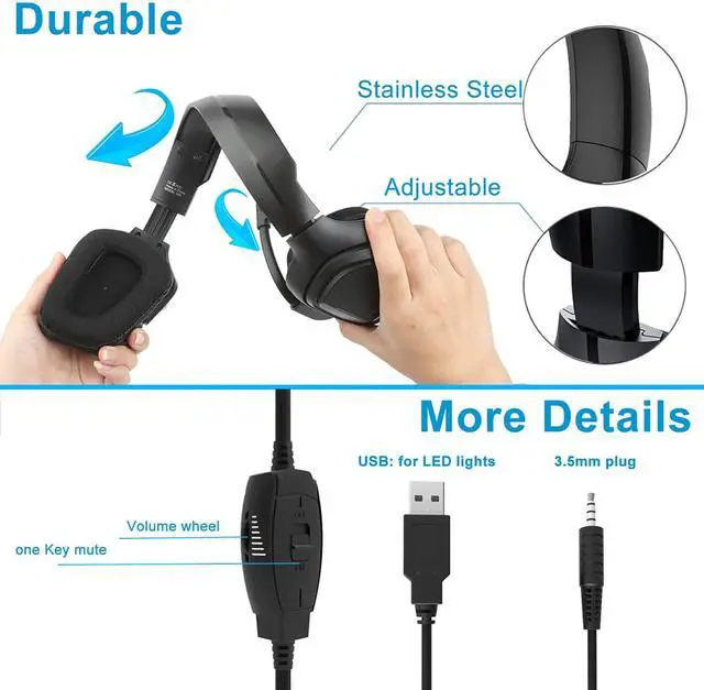 Alt view image 7 of 7 - Gaming Headset, Gaming Headphones with 7.1 Surround Sound Noise Isolation PC Headset with Mic & RGB LED Light, Soft Memory Earmuffs Compatible with PC/MAC Games