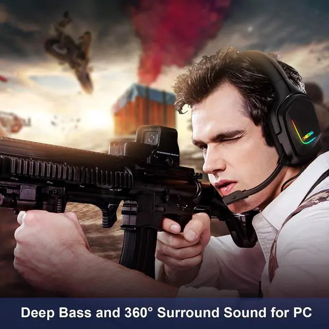 Alt view image 2 of 7 - Gaming Headset, Gaming Headphones with 7.1 Surround Sound Noise Isolation PC Headset with Mic & RGB LED Light, Soft Memory Earmuffs Compatible with PC/MAC Games