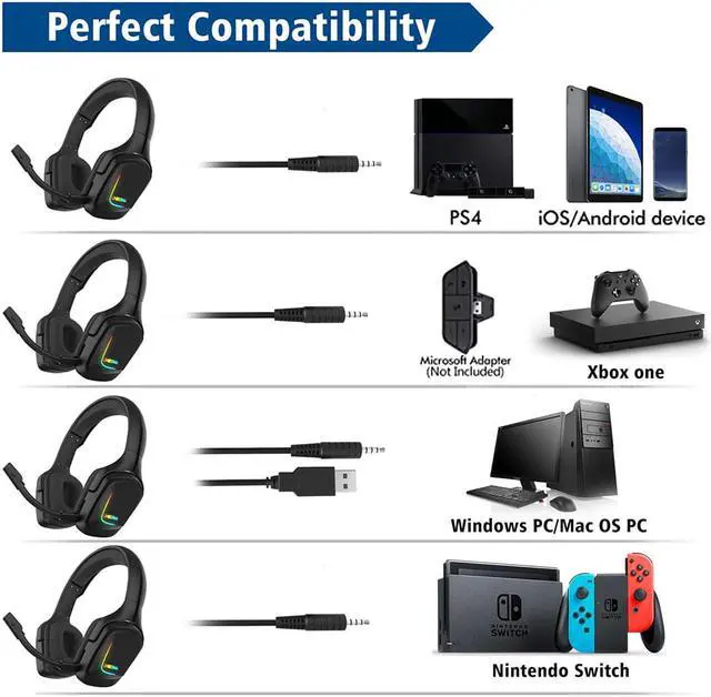 Alt view image 5 of 7 - Gaming Headset, Gaming Headphones with 7.1 Surround Sound Noise Isolation PC Headset with Mic & RGB LED Light, Soft Memory Earmuffs Compatible with PC/MAC Games