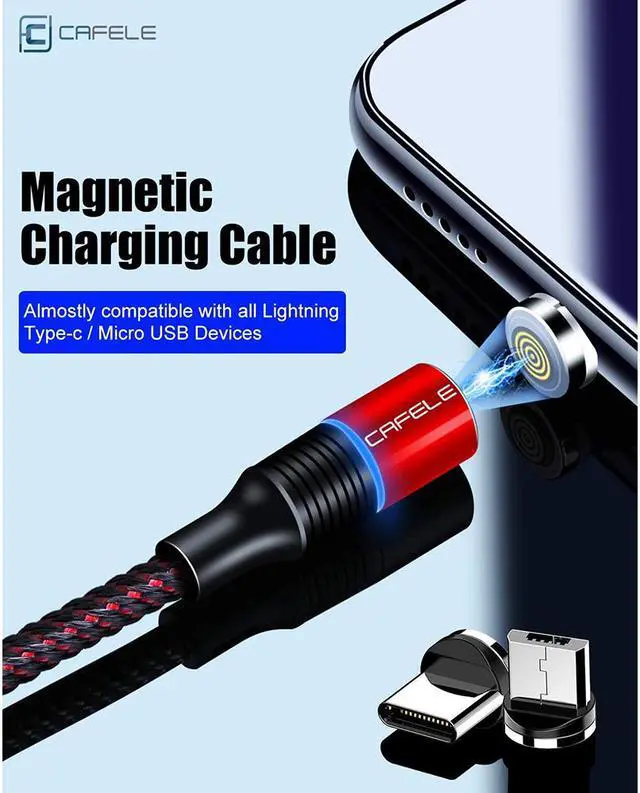 Alt view image 2 of 7 - Magnetic Charging Cable 6.6ft,  QC3.0 Fast Charging Nylon Braided Cord with LED Light, Support Data Trasfer 3 in 1 Universal Magnet Phone Charger Compatible with Micro USB Type C Devices